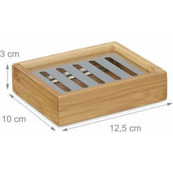 Porte-savon bambou rectangle avec grille en inox support pour savon nature salle de bain