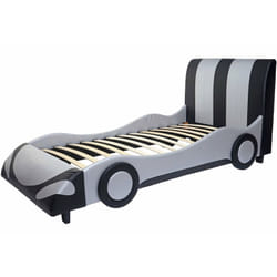 Lit pour enfant voiture sommier à lattes synthétique bois 190x100cm noir-argenté 040003619