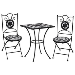 Meuble de jardin - Mosaïque - Ensemble de bistrot - 1 table et 2 chaises - Noir et blanc - Fer enduit de poudre