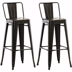 Lot de deux tabourets de bar style industriel En métal couleur noir vieilli Avec repose-pieds et dossier Revêtement par poudr ...