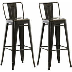 Lot de 2 tabourets de bar industriel en métal avec repose-pied couleur noir vieilli TDB10136