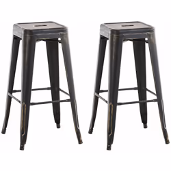 Lot de 2 tabourets de bar style industriel en métal avec repose-pieds. Couleur noir or vieilli style vintage Revêtement par P ...