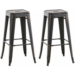 Lot de 2 tabourets de bar style industriel en métal avec repose-pieds noir or vieilli vintage TDB10115