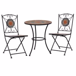 Mobilier de jardin - Mosaïque - Ensemble de bistrot - 1 table ronde - 2 chaises - Fer enduit de poudre