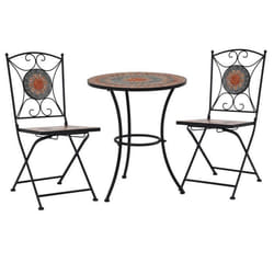 Mobilier de jardin - Mosaïque - Ensemble de bistrot - 1 table ronde - 2 chaises - Fer enduit de poudre