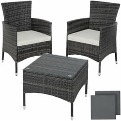 Salon de jardin rotin résine tressé synthétique 2 places avec 2 sets de housses gris