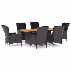 Mobilier de salle à manger - Non spécifié - 7 pièces - Résine tressée - Gris foncé - Coussins inclus