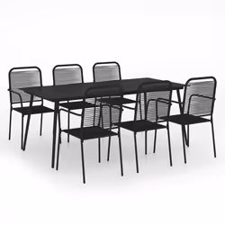 Mobilier a dîner d exterieur 7 pieces corde en coton et acier noir