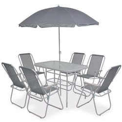 Mobilier de jardin - Non spécifié - Ensemble 8 pièces - Acier et textilène - Parasol inclus - Gris