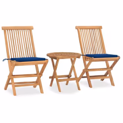 Mobilier de jardin - Teck - Ensemble pliable 3 pièces - Résistant aux intempéries - Coussins inclus - Naturel