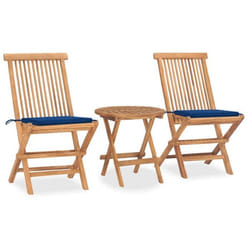 Mobilier de jardin - Teck - Ensemble pliable 3 pièces - Résistant aux intempéries - Coussins inclus - Naturel