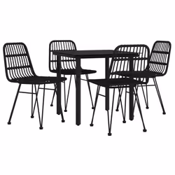 Ensemble de salle à manger - Jardin - Noir - 1 table et 4 chaises - Résine tressée - Acier durable