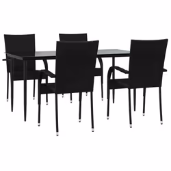 Ensemble table et chaises - Mobilier de jardin - Noir - Résine tressée - Acier enduit - 6 personnes