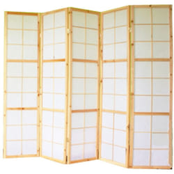 Paravent 5 panneaux pans en bois naturel et papier riz 175x220cm PAR06035