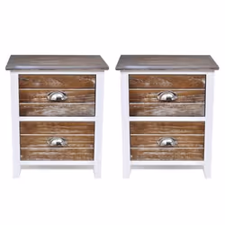 Table de nuit chevet commode armoire meuble chambre 2 pcs avec 2 tiroirs marron et blanc