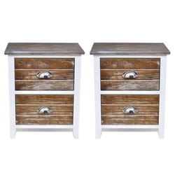 Table de nuit chevet commode armoire meuble chambre 2 pcs avec 2 tiroirs marron et blanc