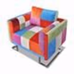 Fauteuil chaise siege lounge design club sofa salon cube avec de patchwork chrome tissu