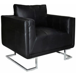 Helloshop26 - Fauteuil chaise siège lounge design club sofa salon cube avec pieds chromés cuir synthétique noir
