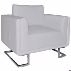 Fauteuil - Helloshop26 - Lounge - Cuir synthétique blanc - Pieds chromés - Design contemporain