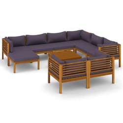 Salon de jardin meuble d exterieur ensemble de mobilier 10 pieces avec coussin bois d acacia solide