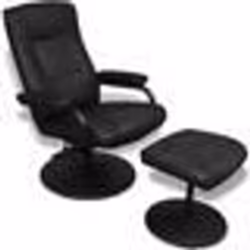 Fauteuil chaise siege lounge design club sofa salon avec repose pied cuir synthetique noir