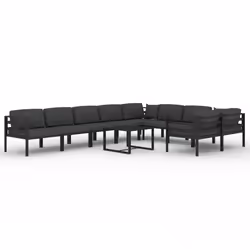 Salon de jardin meuble d exterieur ensemble de mobilier 10 pieces avec coussins aluminium anthracite