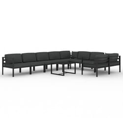Salon de jardin meuble d exterieur ensemble de mobilier 10 pieces avec coussins aluminium anthracite