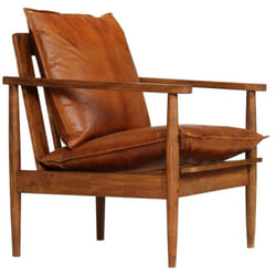Helloshop26 - Fauteuil chaise siège lounge design club sofa salon cuir véritable avec bois d'acacia marron