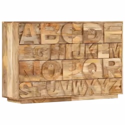 Buffet - Meuble Alphabetique - 120 cm - Bois de Manguier Massif - 6 Tiroirs - Vintage