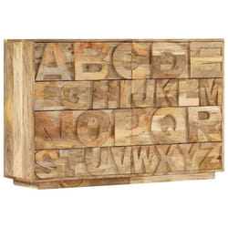 Buffet - Meuble Alphabetique - 120 cm - Bois de Manguier Massif - 6 Tiroirs - Vintage