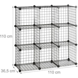 Étagère modulable grille treillis 9 cubes compartiments métal meuble rangement grillage 35x35 cm noir