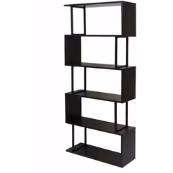 Bibliothèque étagère autoportante meuble de rangement structure 3D 183x80cm 5 niveaux marron foncé métal noir Surface avec st ...