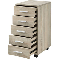 Helloshop26 - Caisson à roulettes mobile avec 5 tiroirs en mdf 63 cm beige