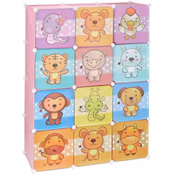 etagere rangement enfants casier modulable plastique animaux penderie armoire rose