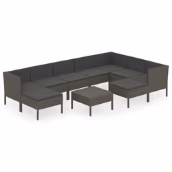 Salon de jardin meuble d exterieur ensemble de mobilier 10 pieces avec coussins resine tressee gris