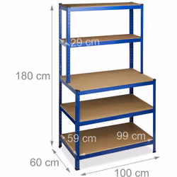 Étagère à charge lourde Dimensions HxlxP: env. 180 x 100 x 60 cm Charge maximale jusqu’à 900 kg env. Avec métal 1,2 mm, MDF,  ...
