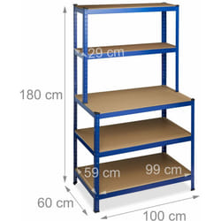 Helloshop26 - tagère charge lourde garage établi 900 kg supporté à clipser 5 niveaux cave 180 cm bleu