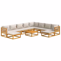 Salon de jardin meuble d exterieur ensemble de mobilier 11 pieces avec coussins gris clair bois massif