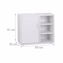 Meuble de salle de bain - MDF - Blanc - 1 porte - 3 étagères - Sous lavabo