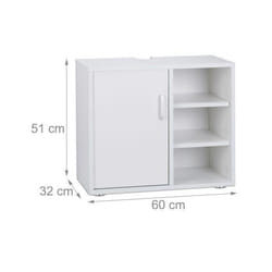 Meuble de salle de bain - MDF - Blanc - 1 porte - 3 étagères - Sous lavabo