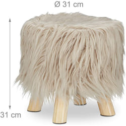 Helloshop26 - Tabouret fausse fourrure poils pouf 4 pieds bois marron