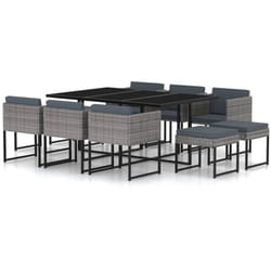 Helloshop26 - Salon de jardin meuble d'extérieur ensemble de mobilier 11 pièces avec coussins résine tressée gris