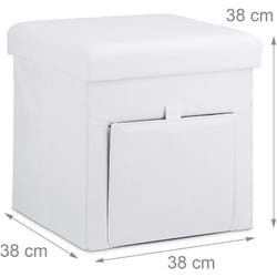 Helloshop26 - Tabouret coffre de rangement pliant en lin blanc