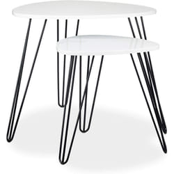 Helloshop26 - Table basse d'appoint angulaire lot de 2 bois et métal blanc et noir