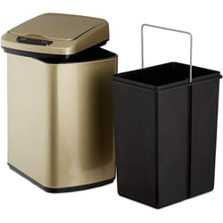 Poubelle cuisine couvercle automatique avec récipient sceau 12 litres doré