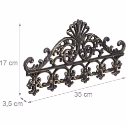Détails sur le porte-manteaux en fonte • Dimensions H x l x P: 17 x 35 x 3,5 cm • Ecart entre les crochets: 2 cm • Charge max ...