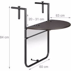 Détails sur la table de balcon d'appoint pliante Table de balcon (incl. cadre) H x l x P: env. 84 x 60 x 63 cm Table pliée (i ...