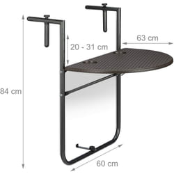 Helloshop26 - Table de balcon pliante pliable 3 niveaux réglable marron