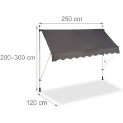 Store banne télescopique de balcon manivelle hauteur réglable résistant uv polyester acier 250 x 120 cm gris