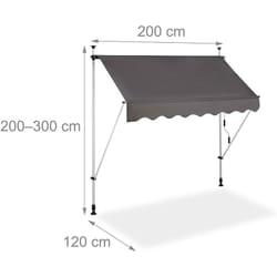 Store banne télescopique de balcon manivelle hauteur réglable résistant uv polyester acier 200 x 120 cm gris